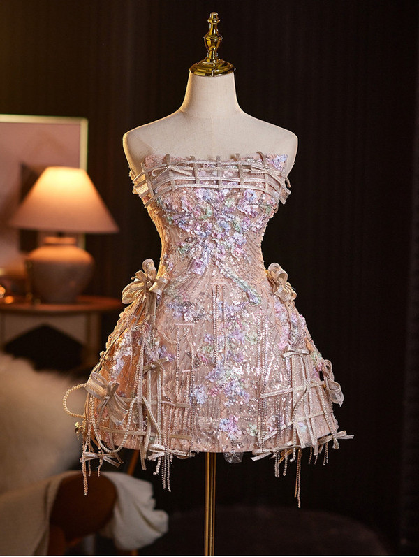Champagne Sequins Beading Homecoming Dress