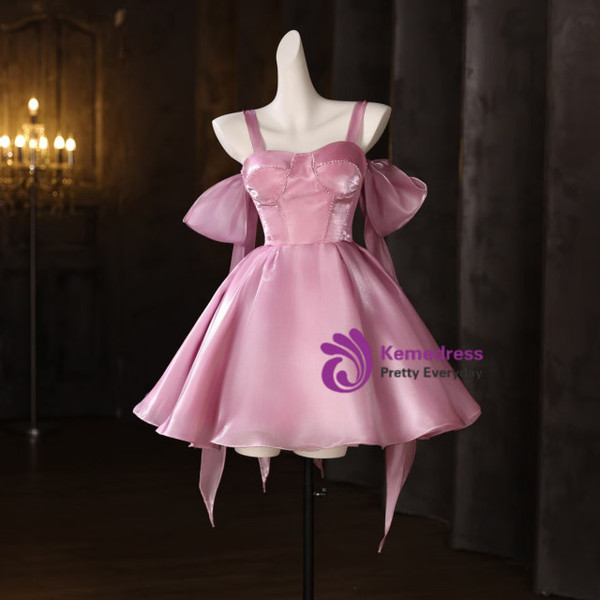 Pink Straps Beading Homecoming Dress