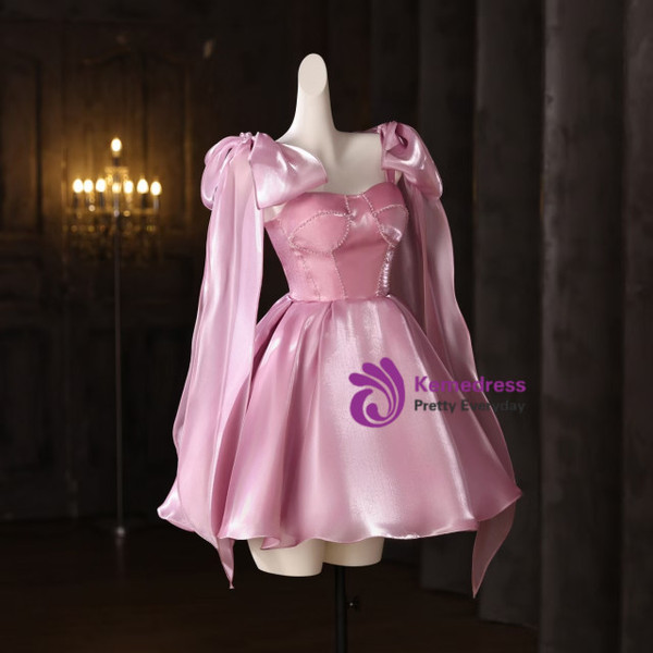 Pink Straps Beading Homecoming Dress