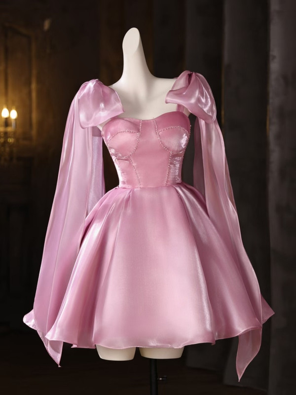 Pink Straps Beading Homecoming Dress