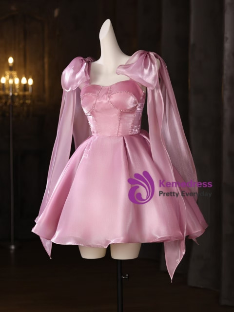 Pink Straps Beading Homecoming Dress