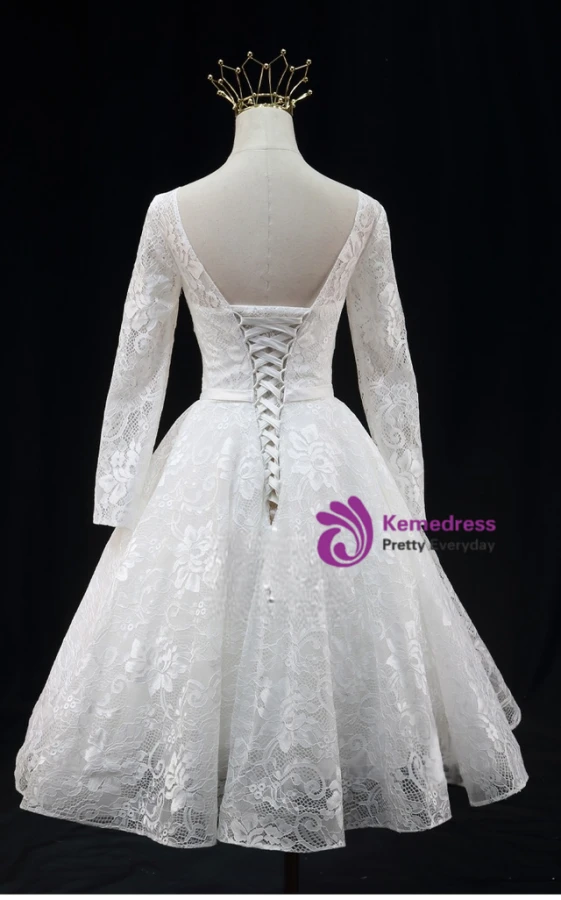 White Lace Long Sleeve Short Homecoming Dress