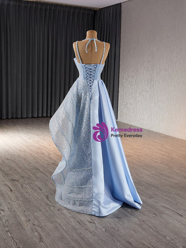 Sexy Blue Sequins Spaghetti Straps Prom Dress