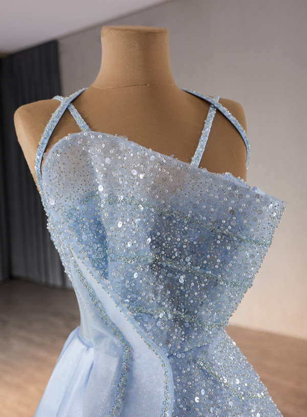 Sexy Blue Sequins Spaghetti Straps Prom Dress