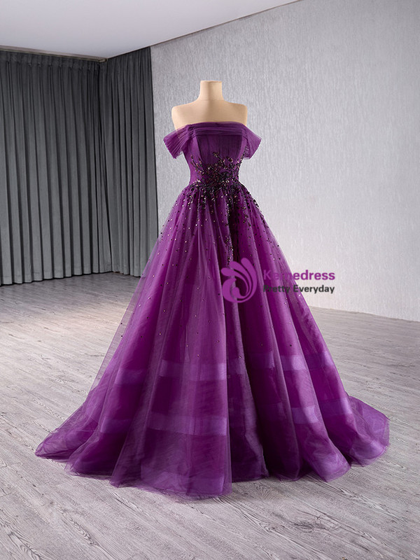 Pink Tulle Strapless Pleats Beading Prom Dress