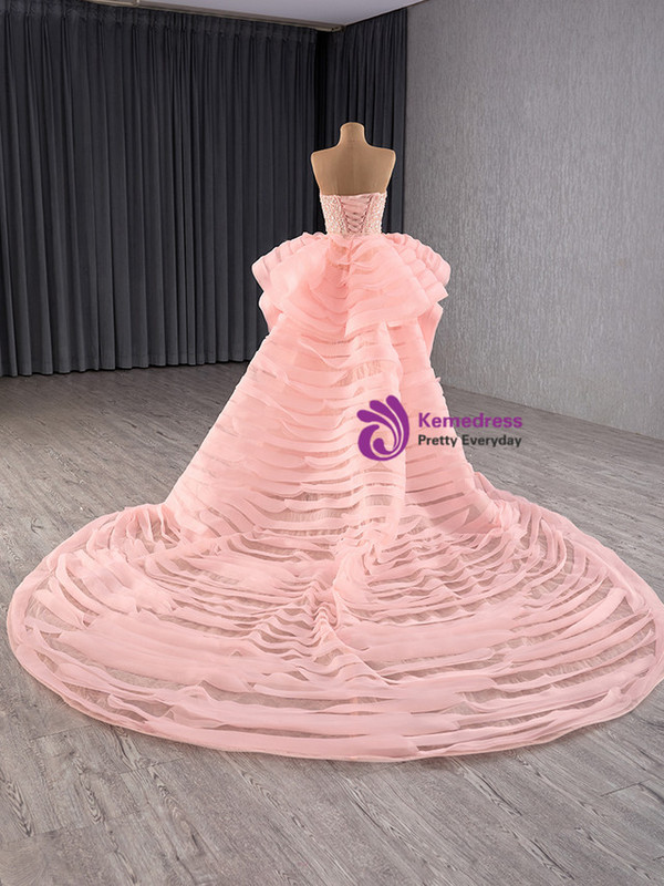 Pink Sequins Prom Dress With Detachable Train