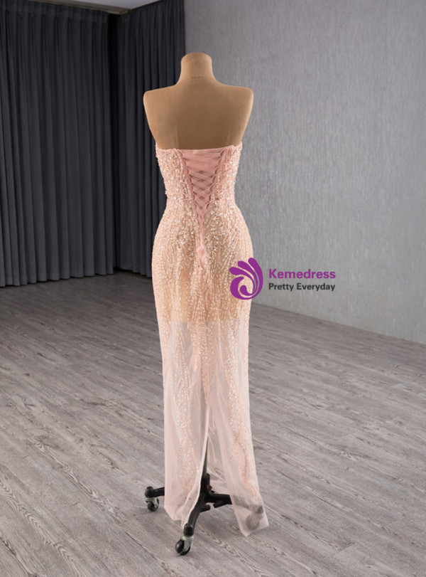 Pink Sequins Prom Dress With Detachable Train