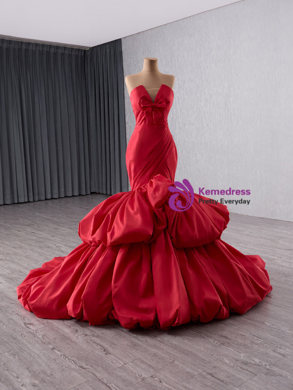Sexy Red Mermaid Satin Strapless Prom Dress