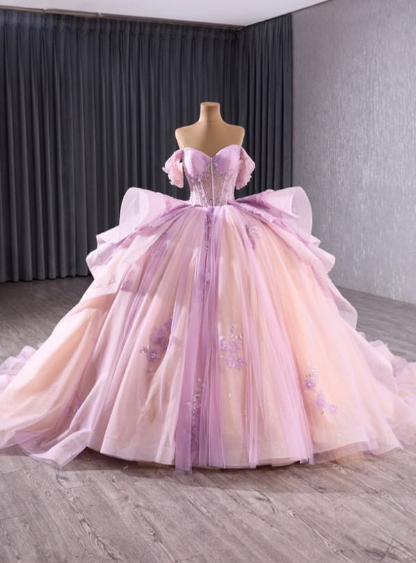Light Purple Tulle Sequins Beading Prom Dress