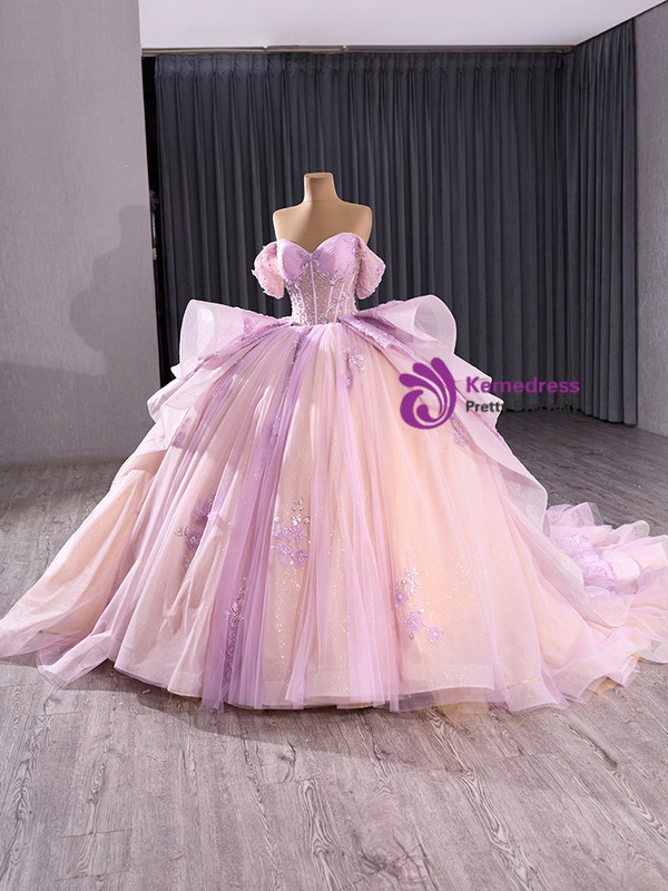 Light Purple Tulle Sequins Beading Prom Dress