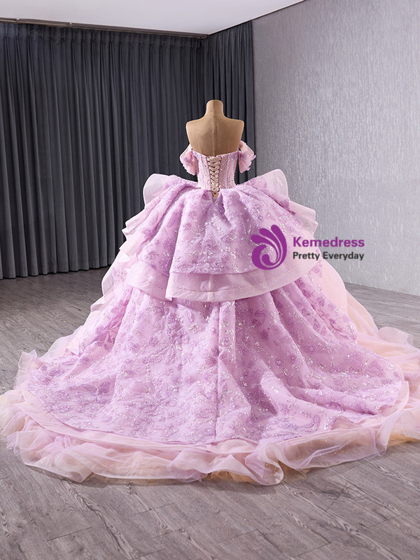 Light Purple Tulle Sequins Beading Prom Dress