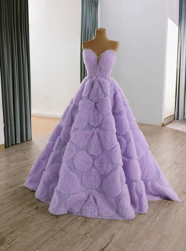 Fashion Purple Tulle Strapless Prom Dress