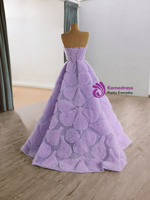 Fashion Purple Tulle Strapless Prom Dress