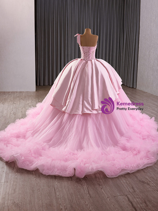 Pink Tulle Satin One Sequins Sequins Prom Dress