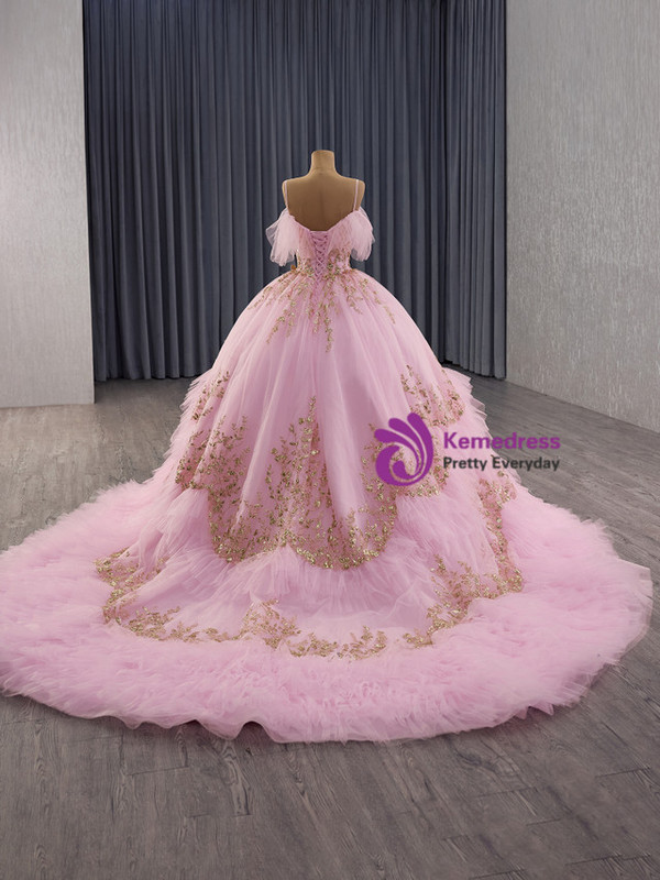 Pink Tulle Satin One Sequins Sequins Prom Dress