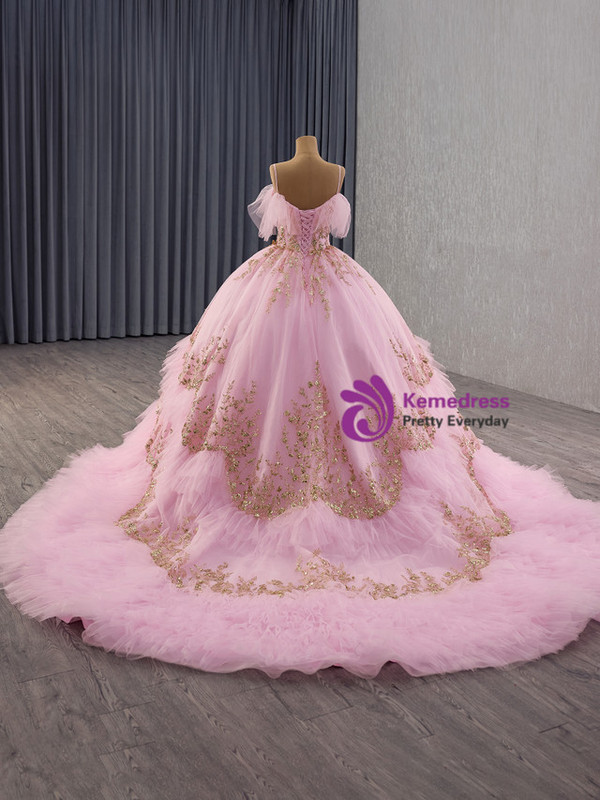 Pink Tulle Satin One Sequins Sequins Prom Dress