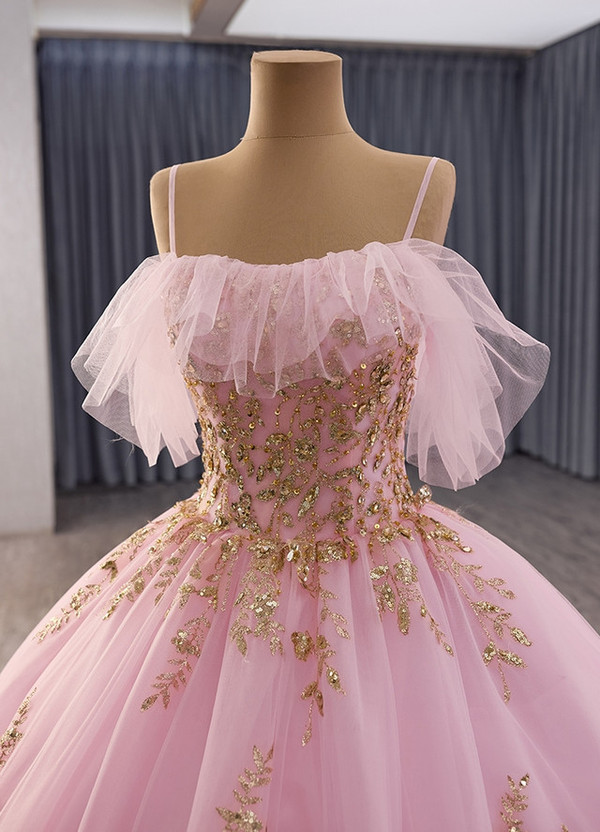 Pink Tulle Satin One Sequins Sequins Prom Dress