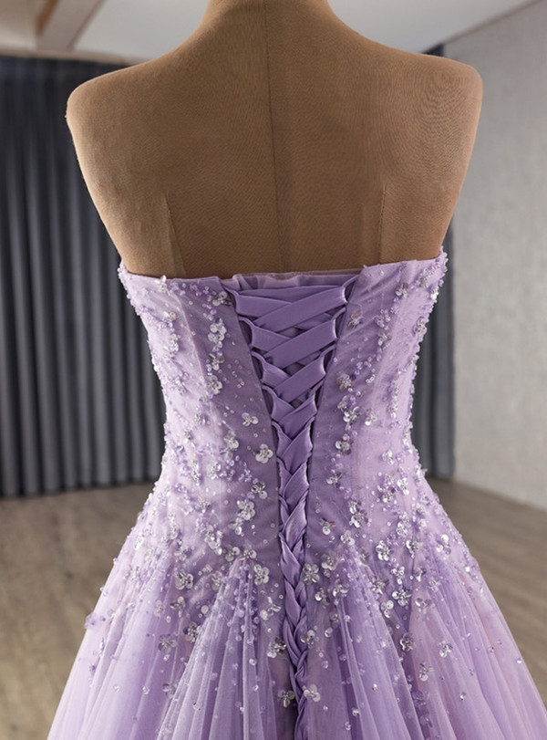 Purple Tulle Beading Sequins Prom Dress
