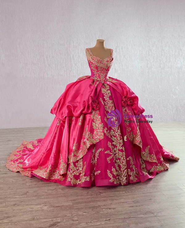 Purple Tulle Sequins Lace Appliques Beading Prom Dress