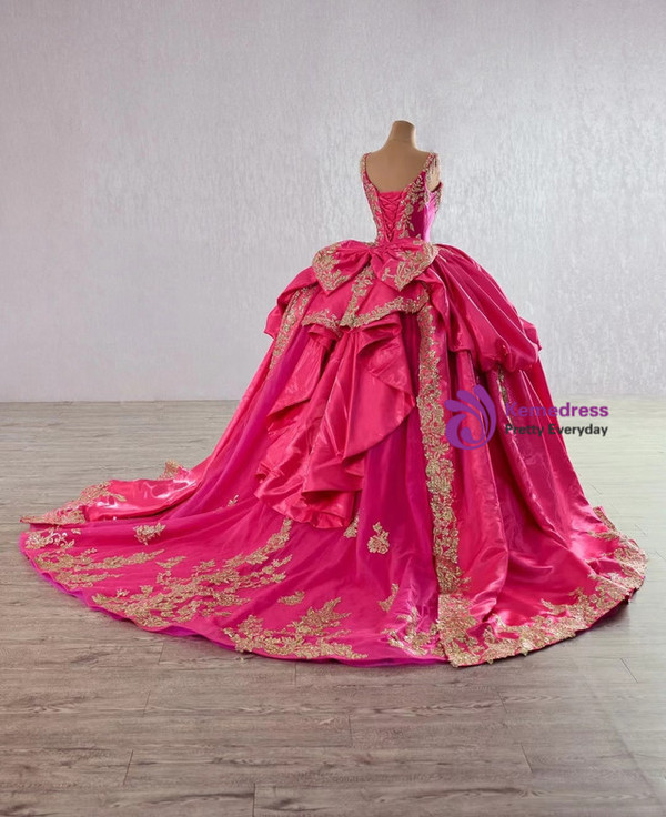 Purple Tulle Sequins Lace Appliques Beading Prom Dress