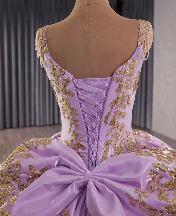 Purple Tulle Straps Sequins Beading Prom Dress
