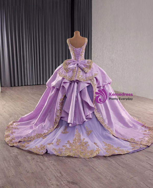 Purple Tulle Straps Sequins Beading Prom Dress