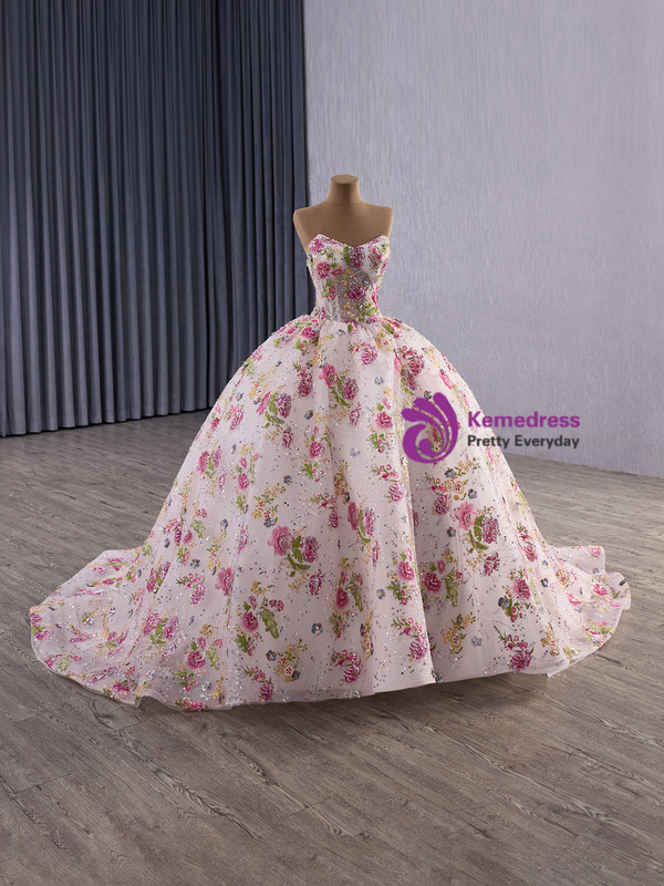 Ball Gown Sequins Beading Strapless Prom Dress