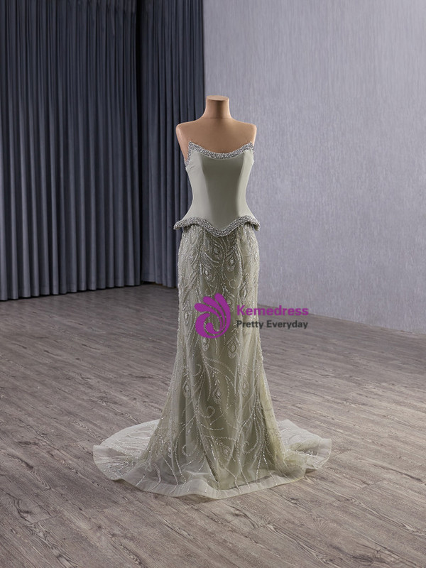 Sexy Green Mermaid Strapless Sequins Beading Prom Dress