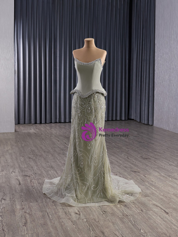Sexy Green Mermaid Strapless Sequins Beading Prom Dress