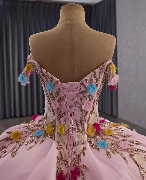 Pink Tulle Sequins Appliques Pleats Prom Dress