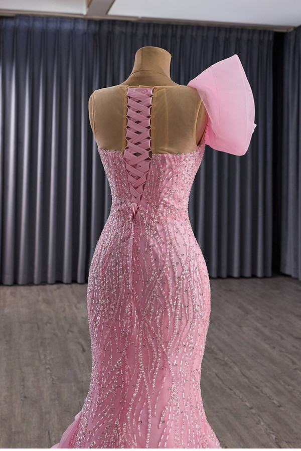 Pink Mermaid Sequins Split Prom Dress
