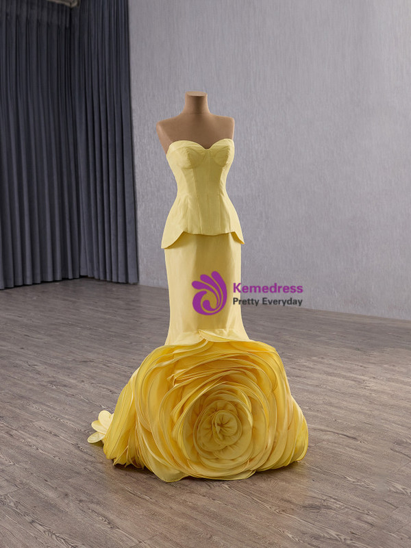 Sexy Yellow Mermaid Strapless Prom Dress