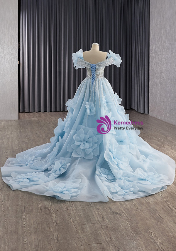 Blue Mermaid Sequins Beading Crystal Prom Dress