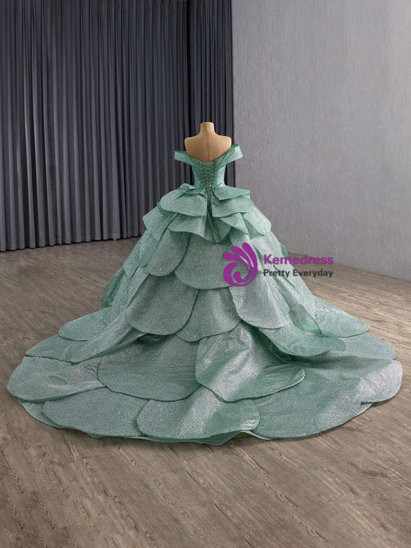 Green Ball Gown Sequins Off the Shoulder Prom Dress