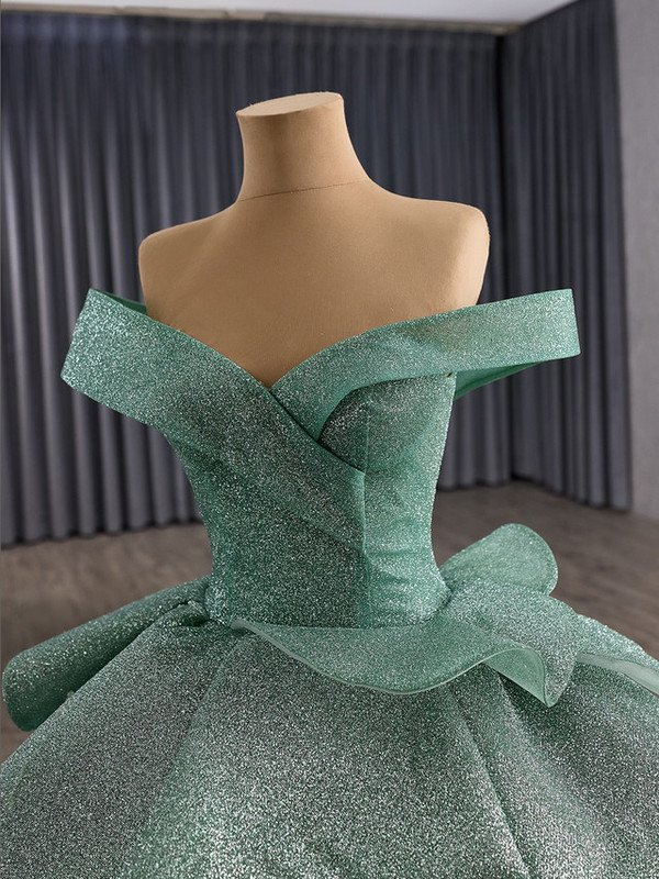 Green Ball Gown Sequins Off the Shoulder Prom Dress