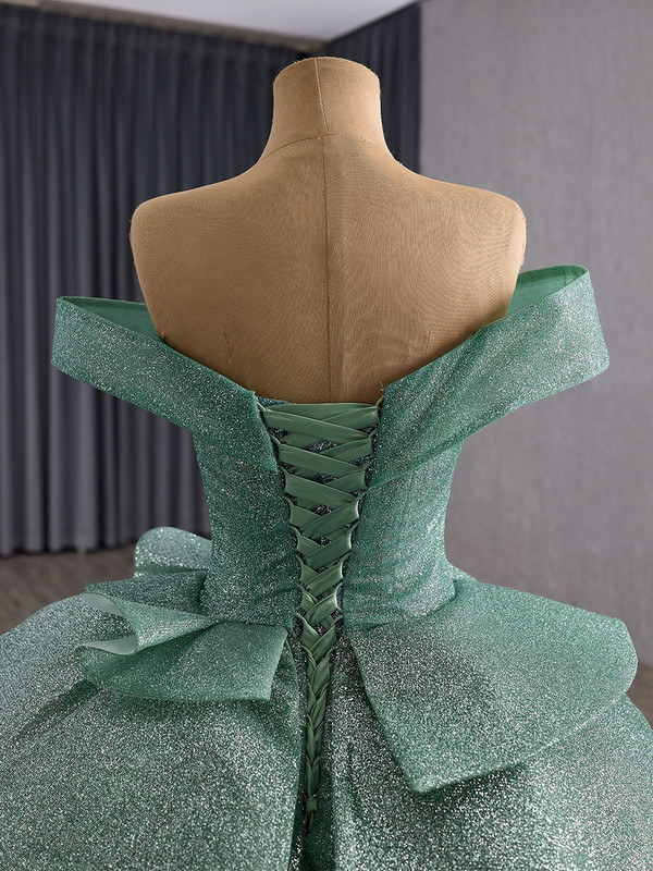 Green Ball Gown Sequins Off the Shoulder Prom Dress