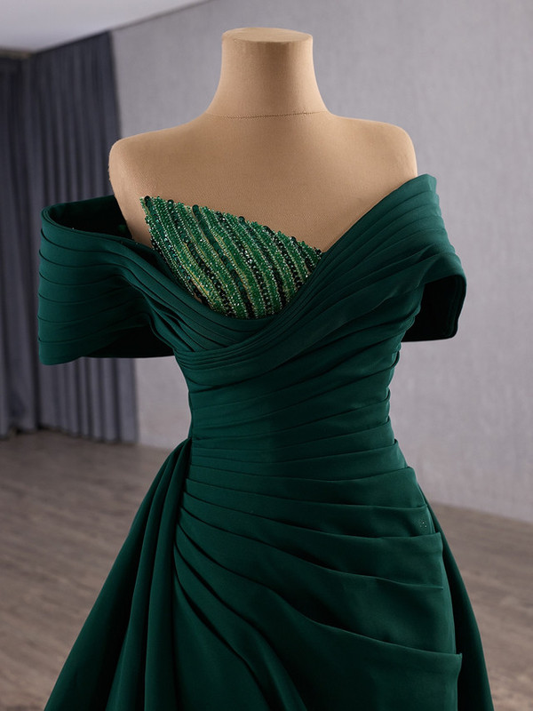 Green Pleats Sequins Beading Prom Dress