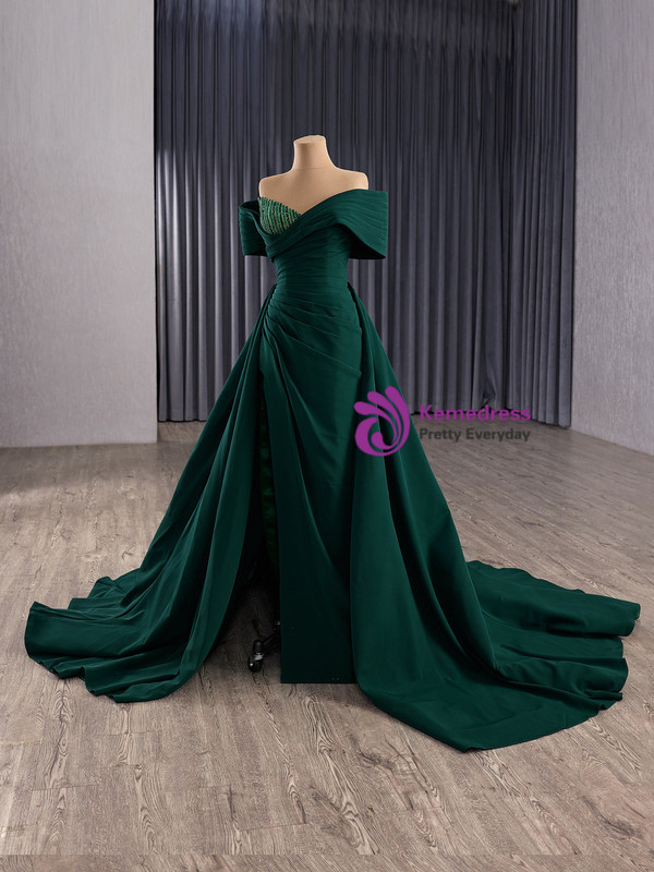 Green Pleats Sequins Beading Prom Dress