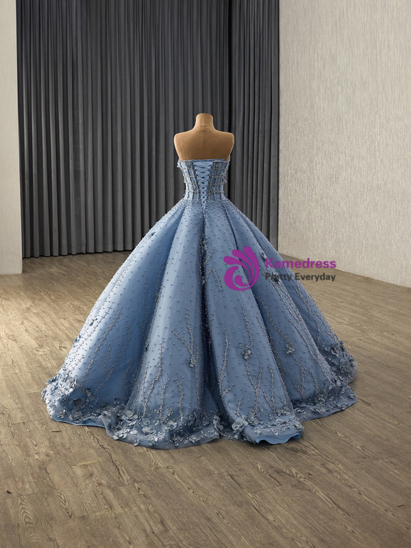 Ball Ball Gown Strapless Pearls 3D Appliques Prom Dress