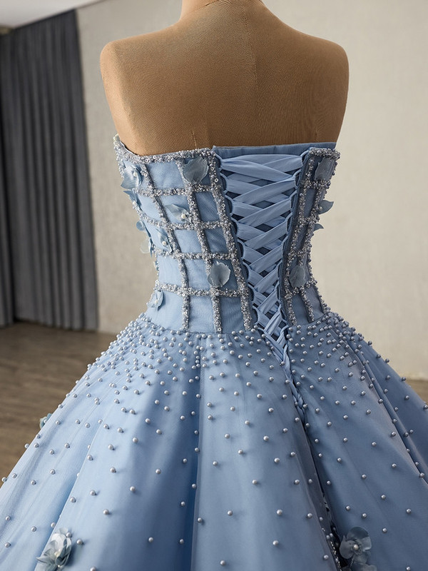 Ball Ball Gown Strapless Pearls 3D Appliques Prom Dress