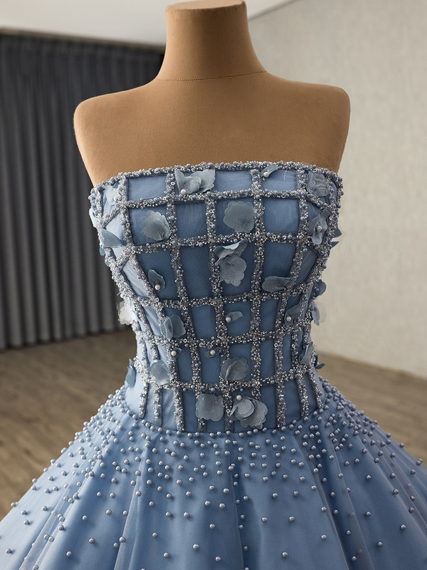 Ball Ball Gown Strapless Pearls 3D Appliques Prom Dress