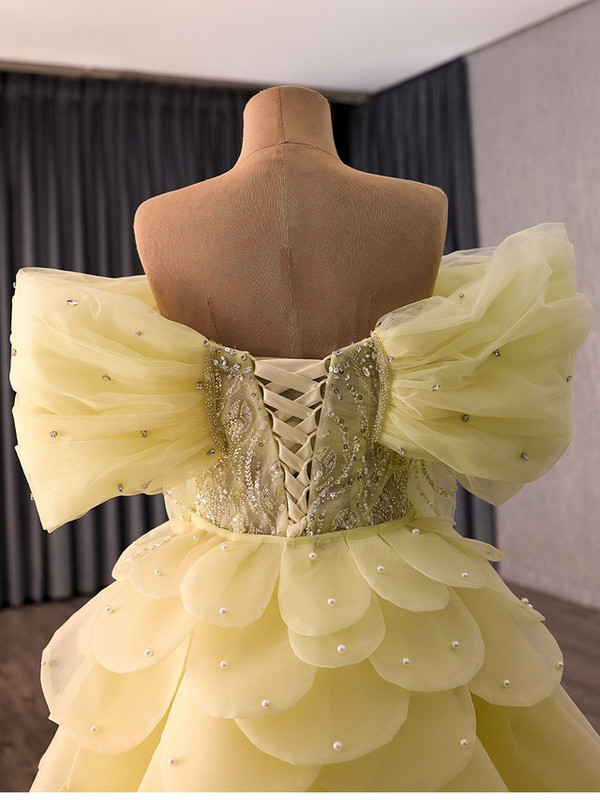 Yellow Mermaid Long Sleeve Sequins Prom Dress