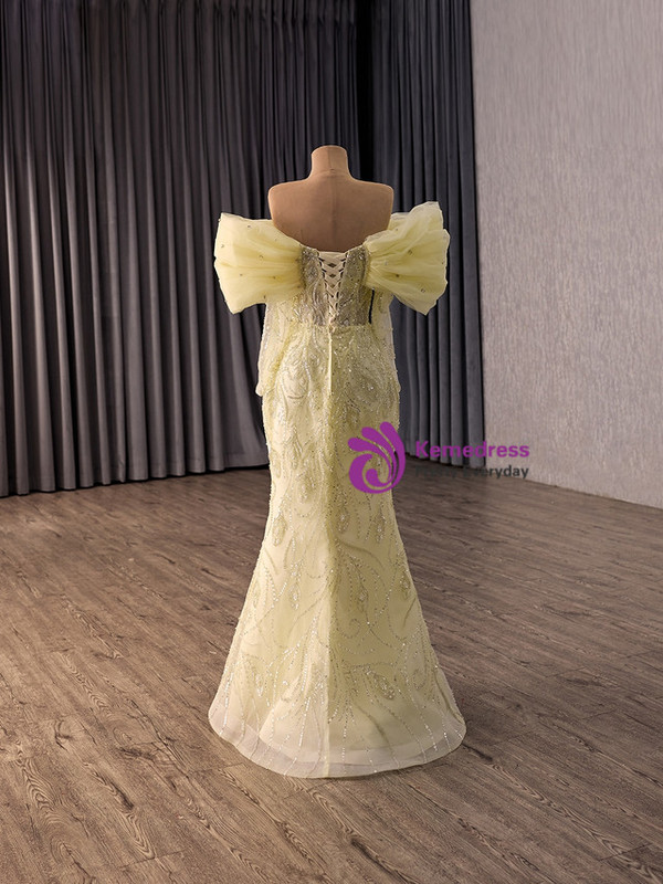 Yellow Mermaid Long Sleeve Sequins Prom Dress