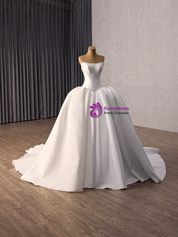 White Satin Strapless Wedding Dress
