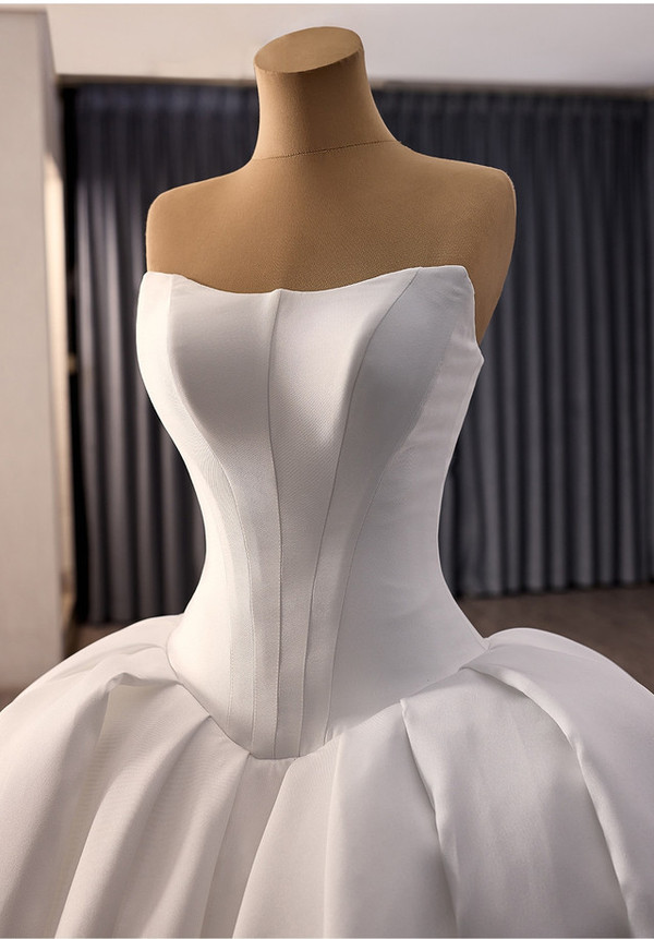 White Satin Strapless Wedding Dress