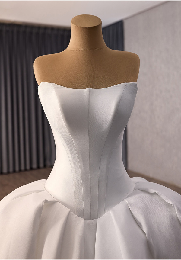 White Satin Strapless Wedding Dress