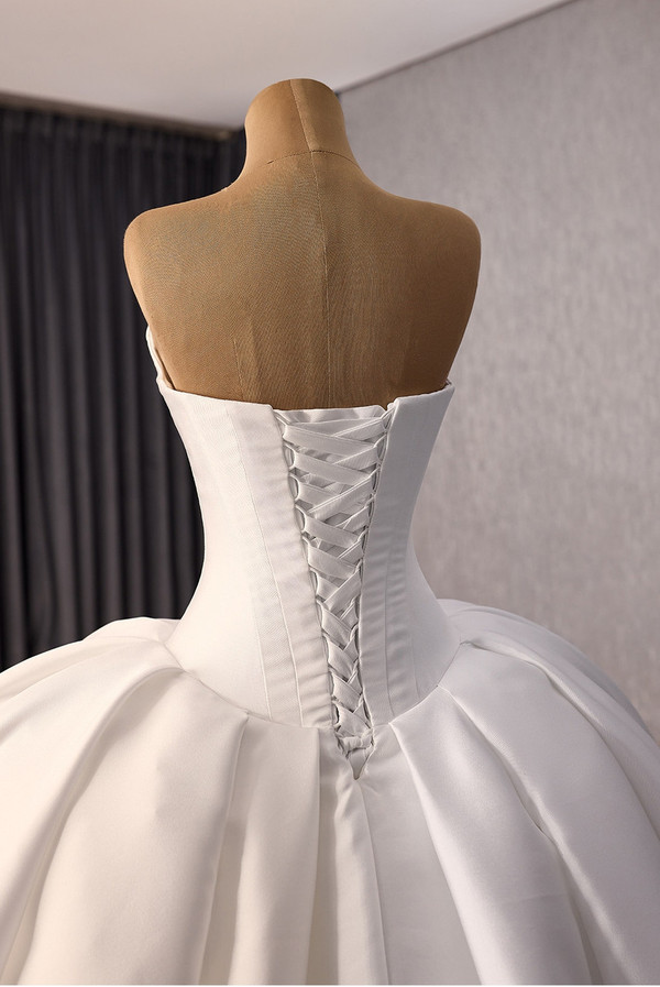 White Satin Strapless Wedding Dress