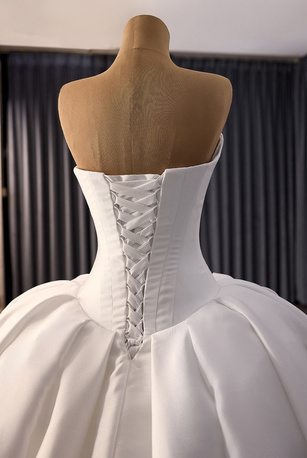 White Satin Strapless Wedding Dress
