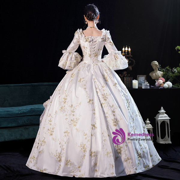 White Square Long Sleeve Bow Rococo Baroque Dress