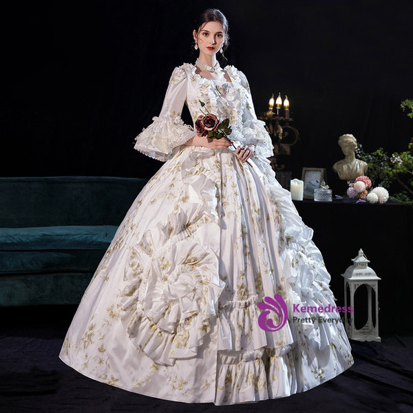 White Square Long Sleeve Bow Rococo Baroque Dress
